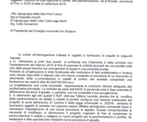 Risposta all’interrogazione pavimentazione via di Ricaldo